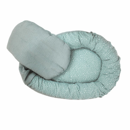 Babynest - Zirben Füllung - Grün Waffel/Minze Punkte - Kreativkopf