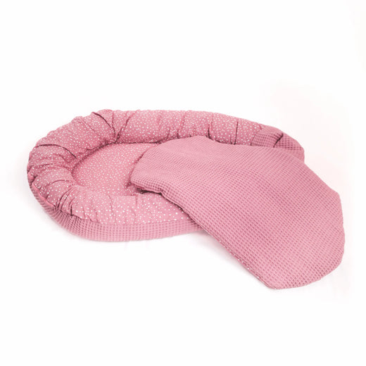 Babynest - Zirben Füllung - Rosa Waffel/Rosa Punkte - Kreativkopf